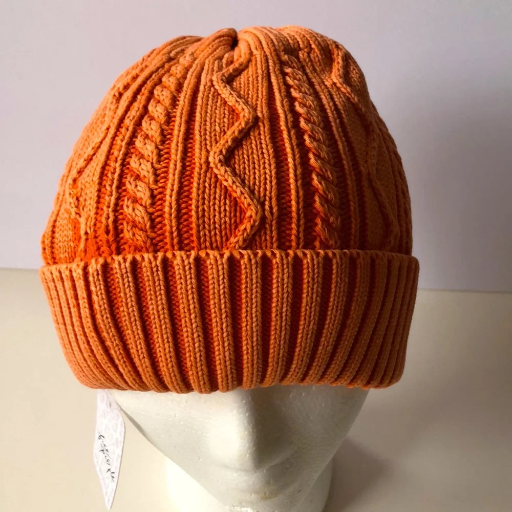 Free People Stormi Wahed Beanie Cable Knit Orange-NWT - Picture 5 of 8